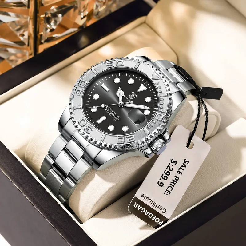 POEDAGAR Top Luxus Mann Uhr Wasserdicht Leucht Datum Männer Uhr Edelstahl Männliche Uhr Sport Mode männer Quarz Uhren