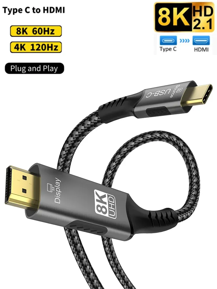 8K USB C auf HDMI 2.1 Kabeladapter 8K60Hz Typ C auf HDMI Kabel für Thunderbolt 3, kompatibel mit MacBook Pro IPad Pro Laptop