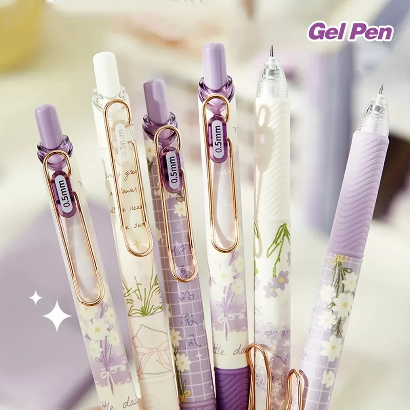 4-teiliges, niedliches, florales, einziehbares Gelstift-Set, 0,5 mm, feine Spitze, schnell trocknende schwarze Tinte, glatte Schreibstifte für Büro- und Schulbedarf