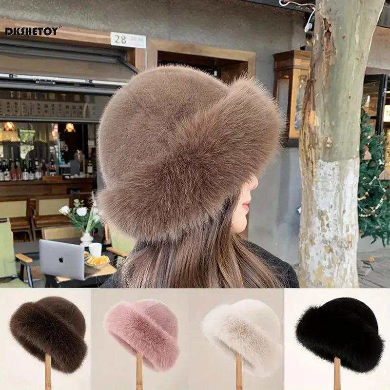 Verdickte Plüsch-warme Pelzmütze für Frauen, flauschige Beanie, Winter, warme dicke Mütze, mongolische Mützen für kaltes Wetter, Schneemützen
