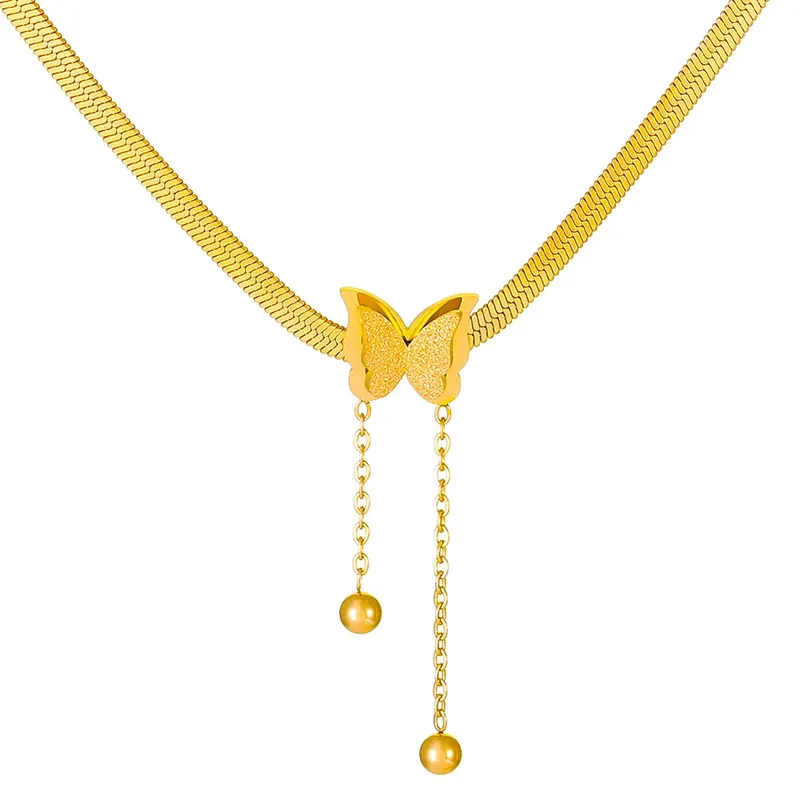 Edelstahl Mattierte Schmetterling-Halskette für Frauen Gold Silber Farbe Schlangenkette Choker Halskette Damen Mode Party Schmuck