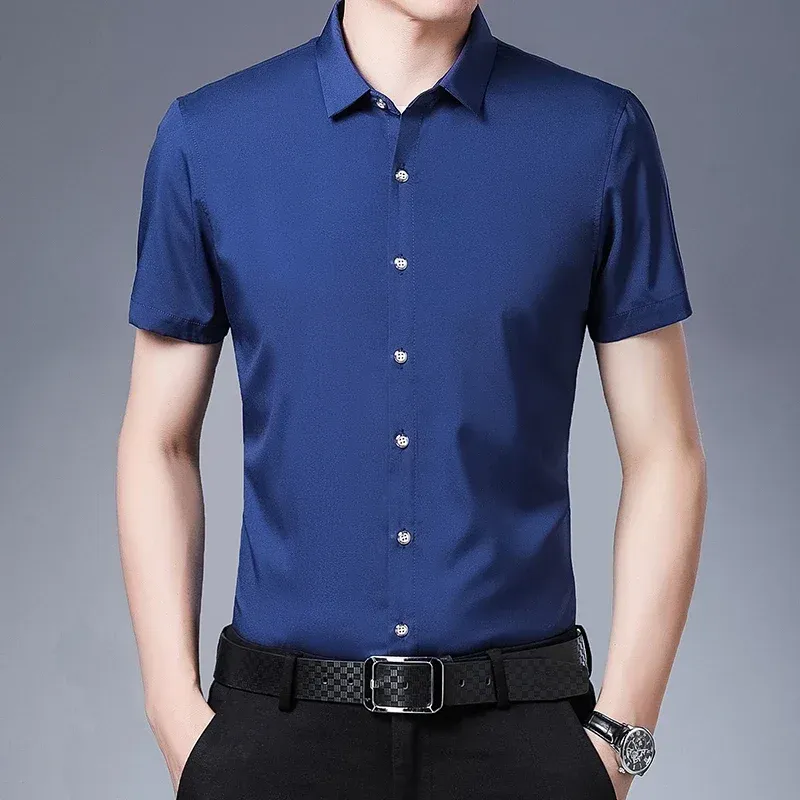 Herren Business Casual Einfarbiges Kurzarmhemd Bügelfreies, bequemes Oberteil