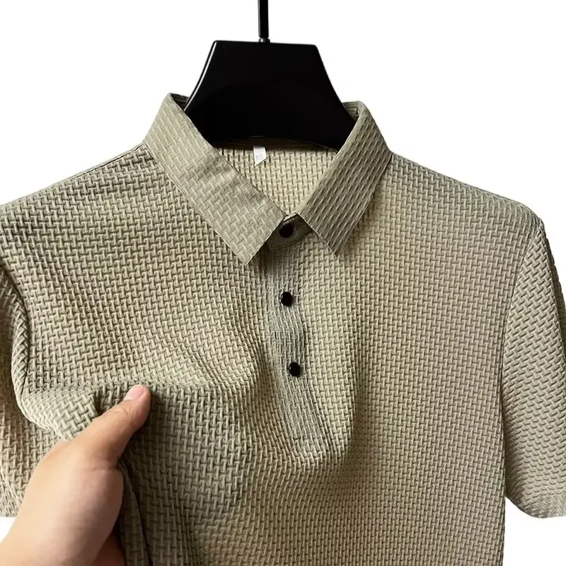 Sommer Neue männer Lop-up Hohl kurzarm Polo T-shirt Eis Seide Atmungsaktive Business-Mode T-Shirt männliche Marke Kleidung