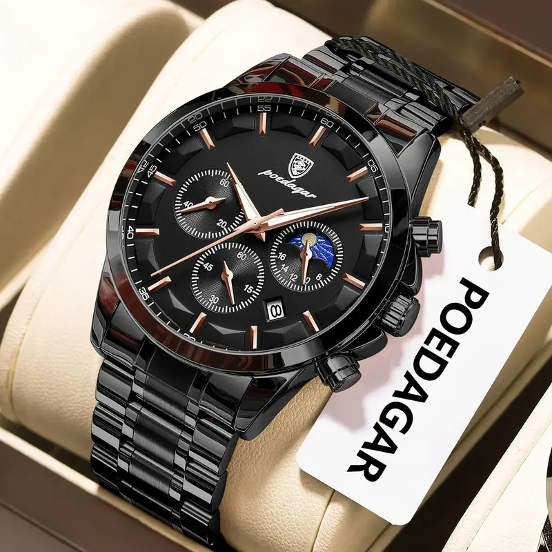 POEDAGAR Top Mode herren Uhren Wasserdicht Leuchtende Edelstahl Männer Armbanduhr Chronograph Datum Quarz Business Mann Uhr