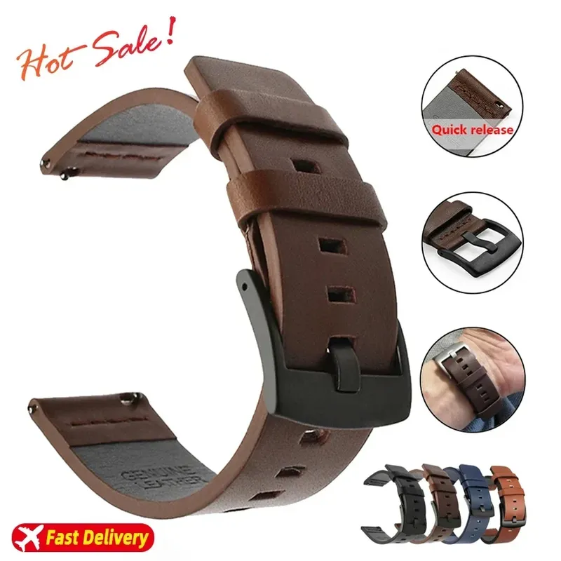 20 mm 22 mm Uhrenarmband Schnellverschluss-Lederarmband für Samsung Galaxy Watch 3 Active2 40 44 mm Huawei Watch GT 2 Uhrenarmband 18 24 mm