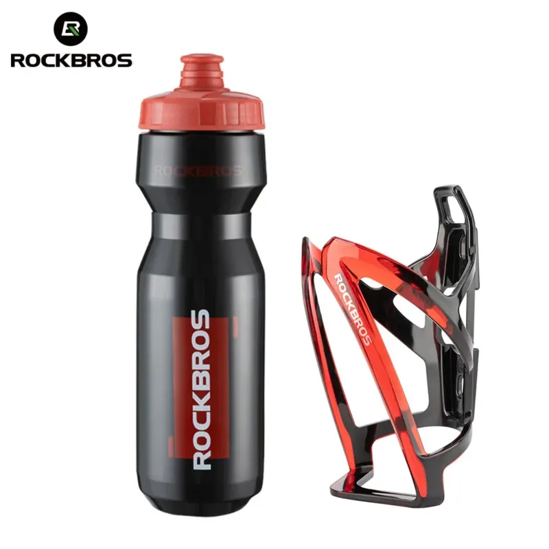 ROCKBROS Fahrrad-Wasserflaschenhalter + Wasserflaschenhalter, 2-teiliges Set – 750 ml Sportwasserflasche + integrierter geformter Wasserflaschenhalter