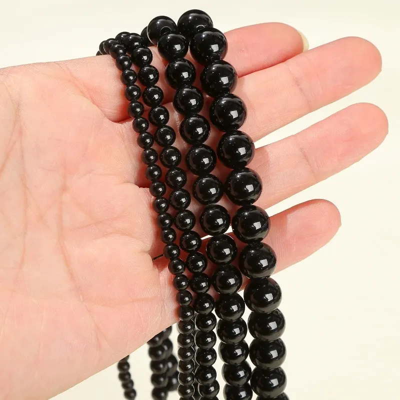 4 6 8 10 mm Naturstein schwarzer Obsidian Perle poliert rund lose Distanzperle für Schmuckherstellung Diy Halskette Armband Zubehör