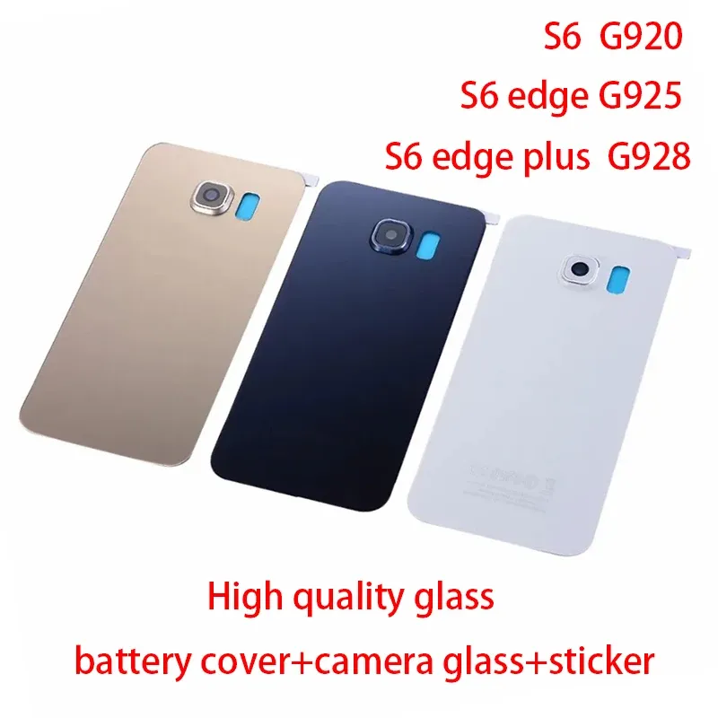 Für Samsung Galaxy S6 G920F S6 rand plus G925F G928F Gehäuse Glas Zurück Batterie Abdeckung + Kamera Objektiv Abdeckung + aufkleber Reparatur Teile