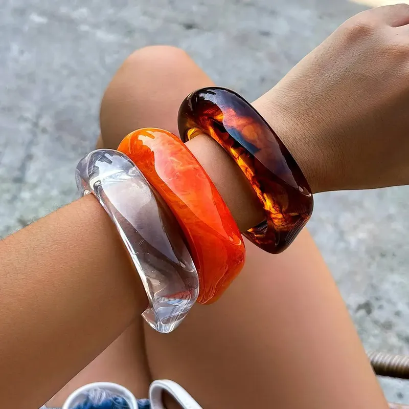 PuRui Vintage Unregelmäßige Bunte Acryl Harz Chunky Armreif Frauen Trendy Geometrische Charme Ästhetik Armreif Schmuck Geschenk