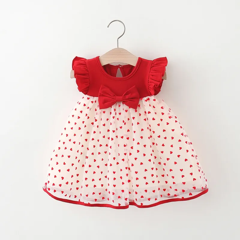 Baby Mädchen Rotes Kleid Herz Gesticktes Mesh Schleife Tutu Kleid Kinder Geburtstag Party Kleidung