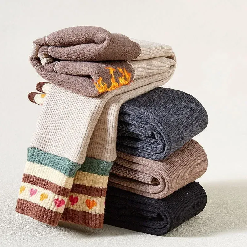 Neue Winter Verdickung Warme Hosen für Mädchen 3-12 Jahre Streifen Leggings Kinder Mädchen Dünne Plus Samt Bleistift Hosen outfit