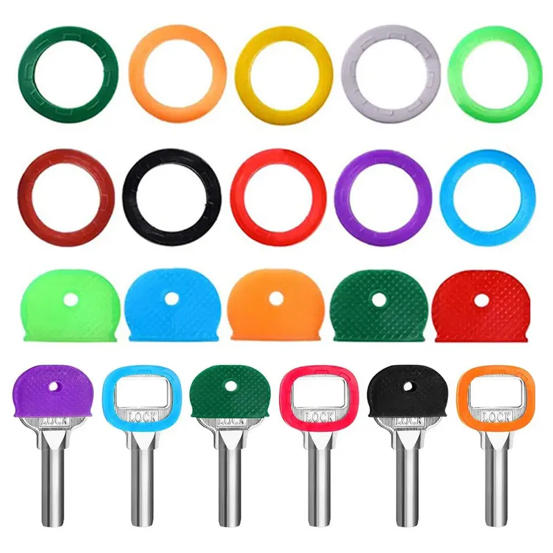 10–32 Teile/los, verschiedene Farben, weiches PVC, bunte Schlüsseloberseite, Abdeckungen für Kopf/Kappen/Etiketten/Ausweis-Marker, gemischte Topper, Schlüsselanhänger-Zubehör