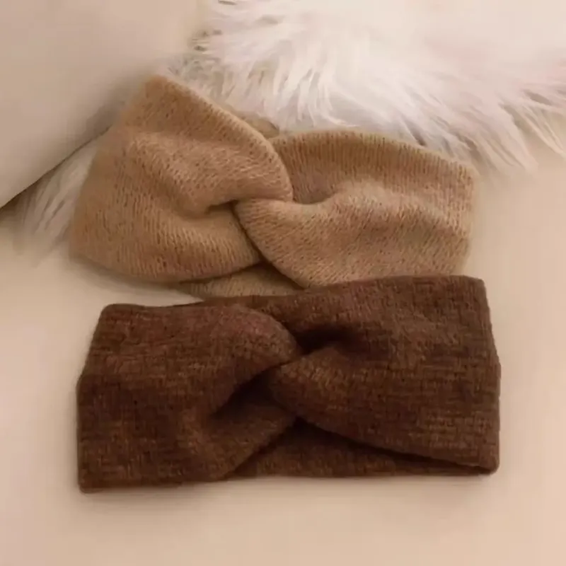 Neue Frauen Mädchen Einfarbig Haar Bands Gestrickte Wolle Stirnbänder Vintage Kreuz Turban Verband Ohr Wärmer Haarbänder Haar Zubehör