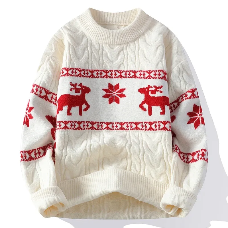 2024 Winterpullover neuer High-End-Luxus-Kaschmirpullover für Männer, dicke warme Herrenpullover mit Hirsch, koreanischer Harajuku-Weihnachtspullover