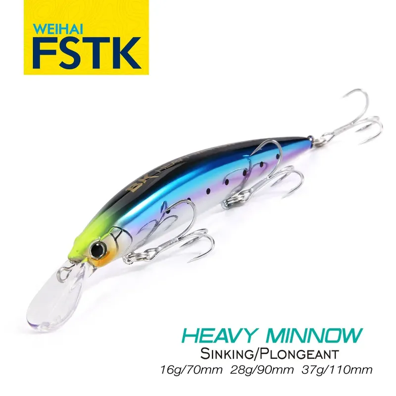 FSTK Neue schwere sinkende Minnow 110S 37g 90S 28g 70S 16g Salzwasser Weitwurf Entfernung Angelköder Meer künstlicher Köder