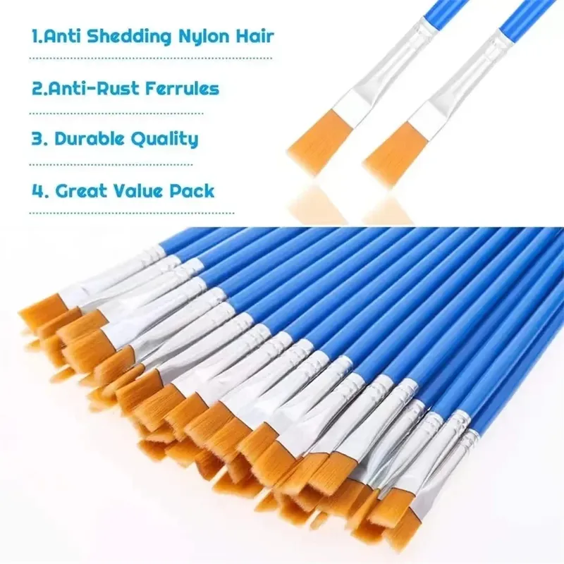 50PCs Malerei Pinsel Set Kunst Schule Studenten Liefert Runde Flache Haar Nylon Haar Pinsel Stift für Öl Acryl Aquarell