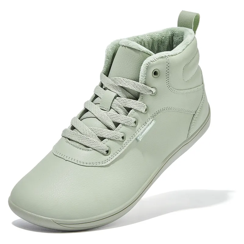 HOBIBEAR Unisex Winter Barfußschuhe Damen Herren Breite Zehenbox Kunstpelz Gefütterte Knöchel Sneakers Kunstleder Schnürschuhe