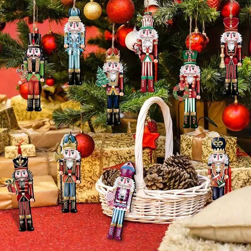 12-teiliges dekoratives Set aus Nussknacker-Holz – Weihnachtsgeschenk, Party-Dekoration und Heimdekoration
