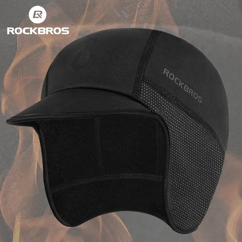 ROCKBROS Winter-Fahrradmütze, winddicht, Thermo-Skimütze, Laufen, Skifahren, Motorrad, Mütze, Herren und Damen, MTB, Gehörschutz, Radfahren, Kopfbedeckung