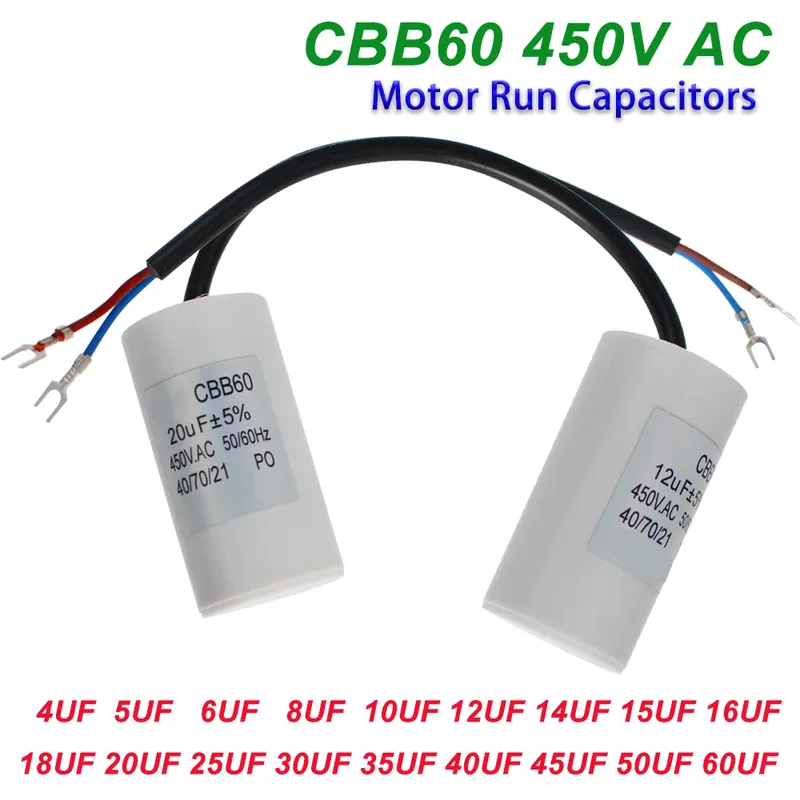 1 Stück CBB60 450 V Motorlaufkondensatoren 450 VAC Startkondensator 5 % für Waschmaschine 3 UF 4 UF 5 UF 6 UF 8 UF 10 UF 12 UF 15 UF 18 UF 20 U