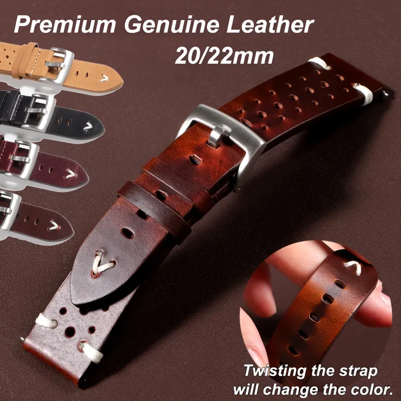 Premium Echtlederarmband 20mm 22mm Schnellverschluss Öl Wachs Verfärbung Rindsleder Armband Business Herren Damen Riemen
