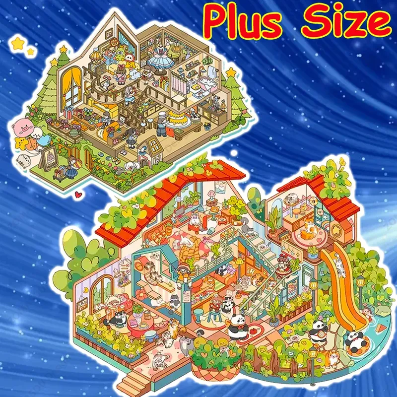 Plus Size Panda Villa 3D Landschaft DIY Aufkleber Hütte Szene Aufkleber Stapeln Einfügen Kind Kind Weihnachten Festival Geschenk