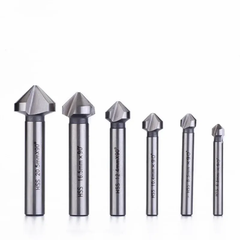 6 teile/satz Box 6,3-20,5mm Anfasen Schaftfräser 3 Flöte Runde schaft 90 Grad HSS Senker Entgraten konischen Bohrer
