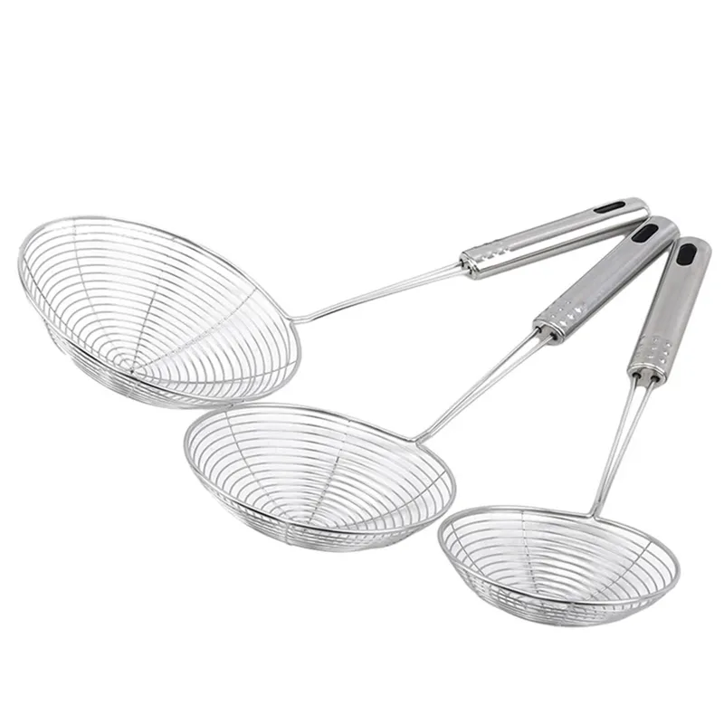 Feinmaschiger Skimmer-Löffel aus Edelstahl, multifunktionales Spinnensieb mit langem Griff zum Kochen, Braten und Nudelsieb