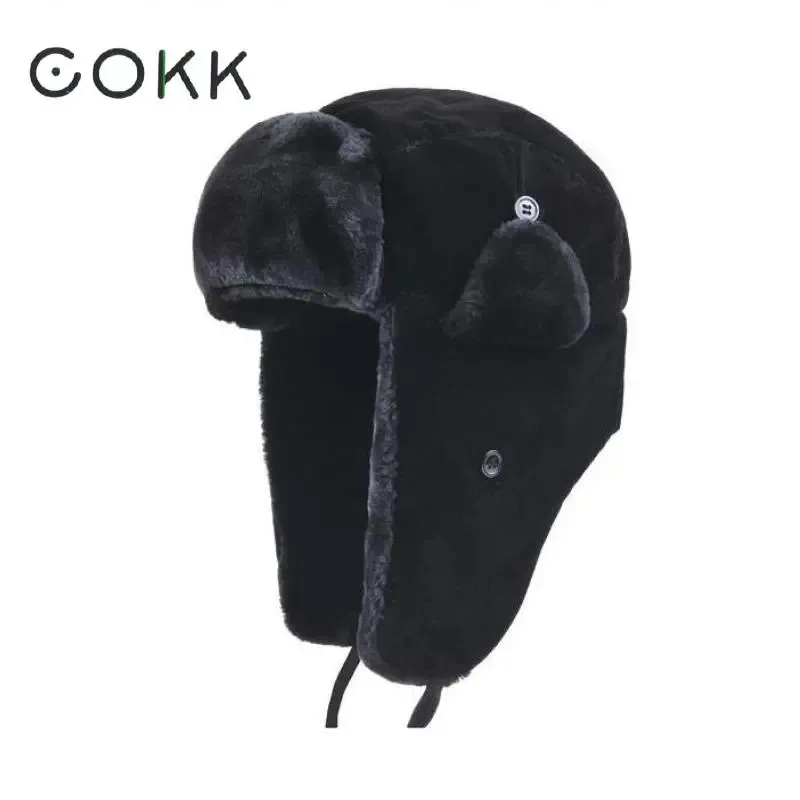 COKK Bomber Hut Weibliche Winter Hüte Für Männer Frauen Starke Warme Pelz Samt Kalten Kappe Knochen Männlich Ohr Schützen Schnee russische Hut Ohr Klappe