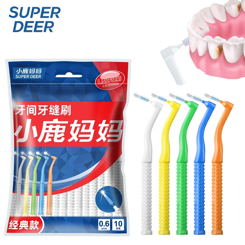 10 Stück Fawnmum L-förmige Interdentalbürste, Draht, kieferorthopädische Interdentalbürste, kieferorthopädische Zahnbürste, Mundpflege mit weichen Borsten