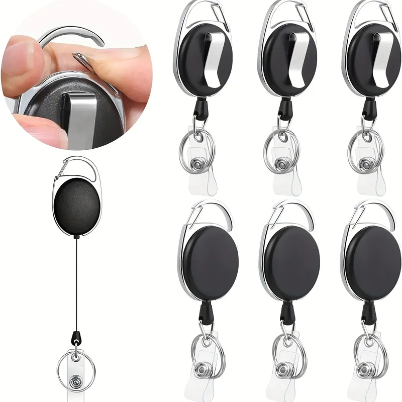 3 hochwertige ausziehbare Ausweishalter mit 360° °   Rotationsgürtel-/Karabinerhaken-Clip, Schlüsselanhängerring, Druckknopf und PVC-ID-Gurt