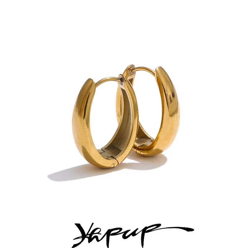 Yhpup 316L Edelstahl geometrische U-förmige Creolen 18K Gold PVD plattiert beliebtes tägliches edles wasserdichtes Schmuckzubehör