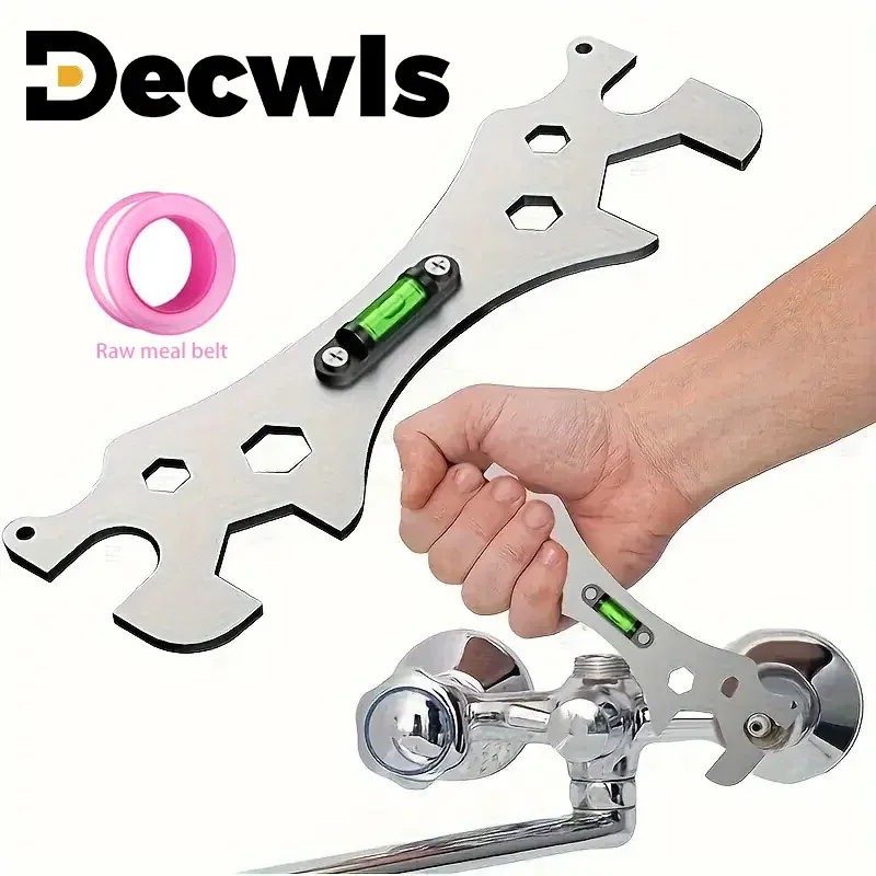 Multifunktionaler Badezimmerschlüssel aus Edelstahl, Werkzeug für die Dusche, sechseckiges Wasserhahn-Winkellineal, Entfernungsmessung