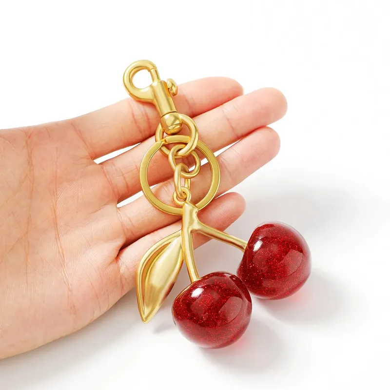 Modischer, köstlicher roter Kirsch-Schlüsselanhänger, Sommerfrüchte-Kirsch-Anhänger, Schlüsselring für Damen und Herren, Schmuck, Taschenaccessoire, Geschenk