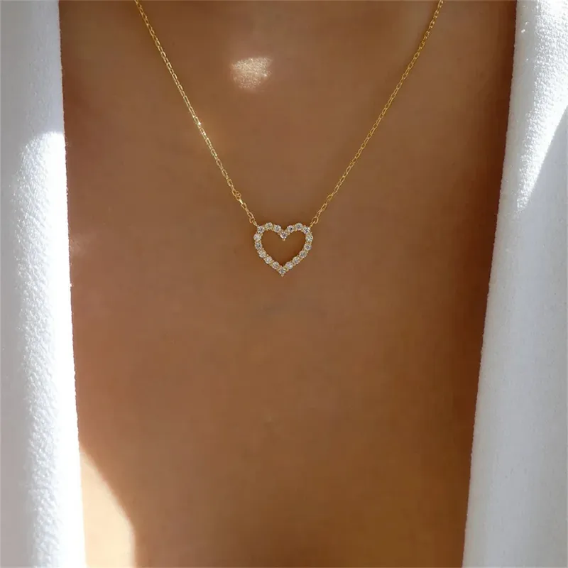 Kpop Kristall Hohl Liebe Anhänger Halskette Romantische Zirkon Einfache Halskette Für Frauen Trendy Schmuck Zubehör