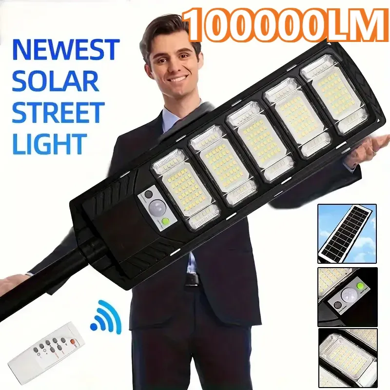 100000 LM Solarleuchte, kommerzielle LED-Außenleuchte für die Morgendämmerung, Solar-Straßenlaterne, Straßenbereichslampe, wasserdichte Hinterhof-Sicherheitsbeleuchtung
