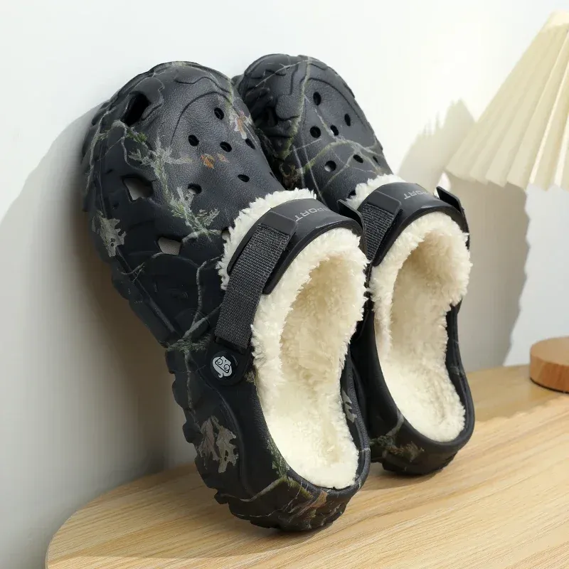 Winter Garten Clogs Männer Warme Hausschuhe Plüsch Fell Sandalen Pelz Rutschen Paare Concise Hause Baumwolle Schuhe Outdoor Flauschigen Rutschen