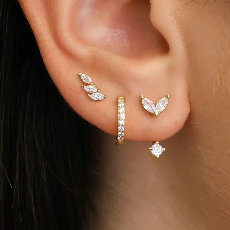 3-teiliges exquisites Zirkon-Creolen-Set mit kleinen Huggies für Damen, Edelstahl, einzigartiger Knorpel-Ohrring-Piercing-Schmuck