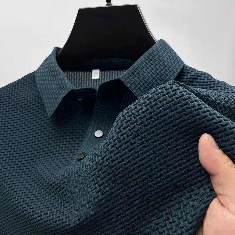 Neue männer Business Casual Kurzarm Knochen Blume Einfarbig POLO-Shirt Mode Atmungsaktive Komfortable Sommer Vielseitig Top