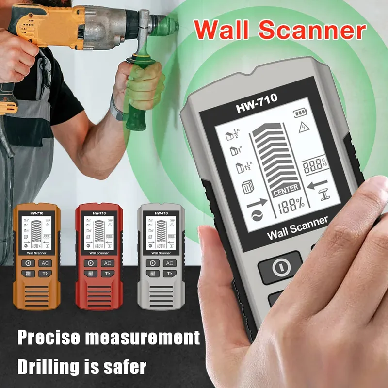 6-in-1-Wand-Metalldetektor, Tiefe, Wandbolzen, Metall, Holzbolzen, Wechselspannung, Live-Draht, Erkennen von Wandscanner, elektrischer Box-Finder
