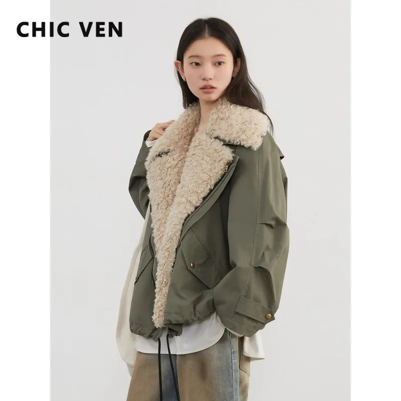 CHIC VEN Frauen Mäntel Streetwear Lose Beiläufige Neue Retro Motorrad Baumwolle Jacke Dicke Warme Weibliche Mantel Herbst Winter 2024