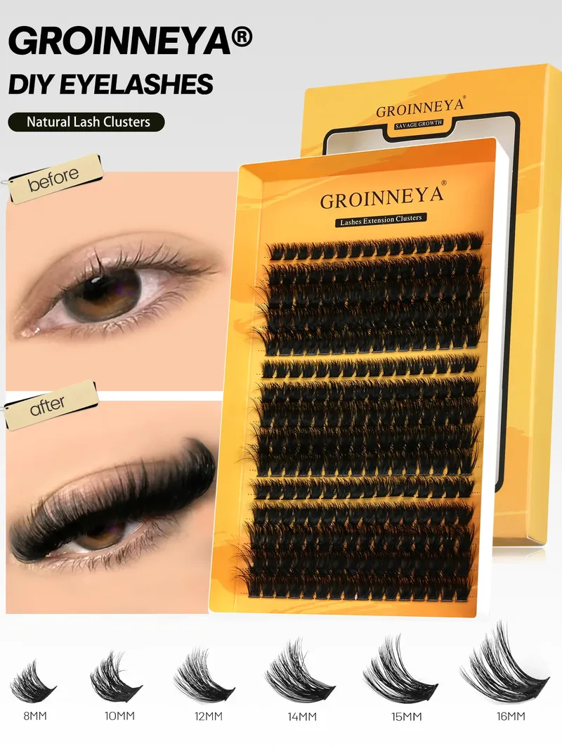 GROINNEYA Cluster-Wimpern, DIY-Wimpernverlängerung, C-Locken, lange Einzelwimpern, gemischtes Tablett, künstliche Nerz-Wimperncluster, Verlängerungen