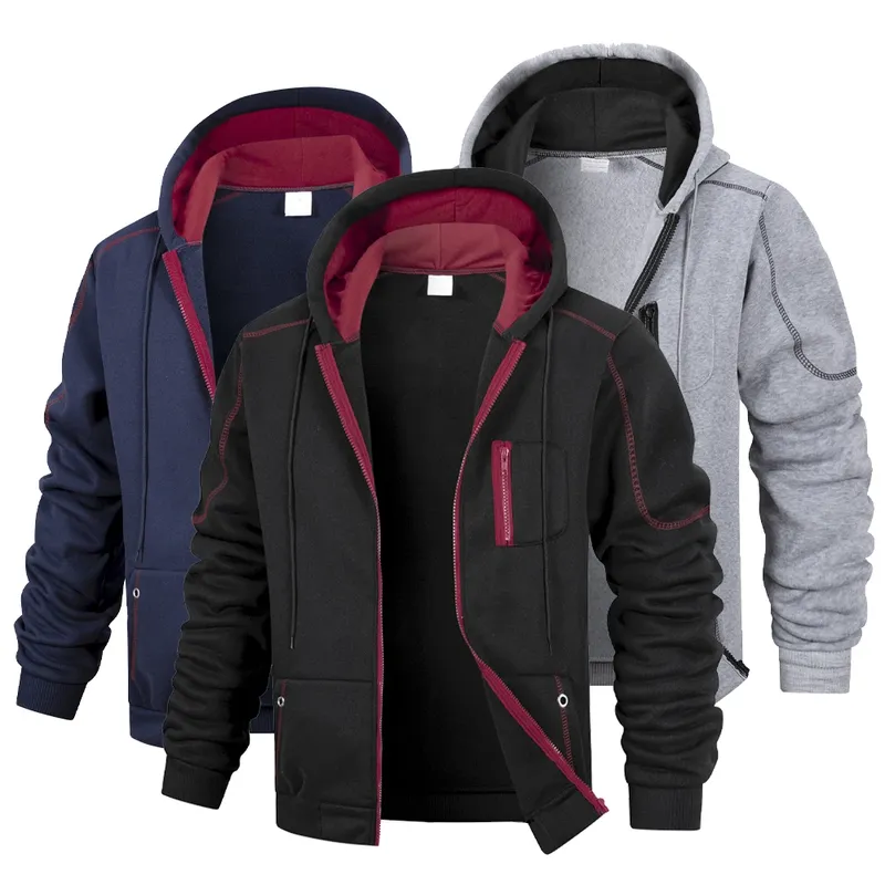 Lässiger Sport-Kapuzenpullover für Herren mit Reißverschluss, einfarbig, Strickjacke, Sweatshirt für Herren, Kleidung, Sportbekleidung, schmale Passform, Freizeitjacke