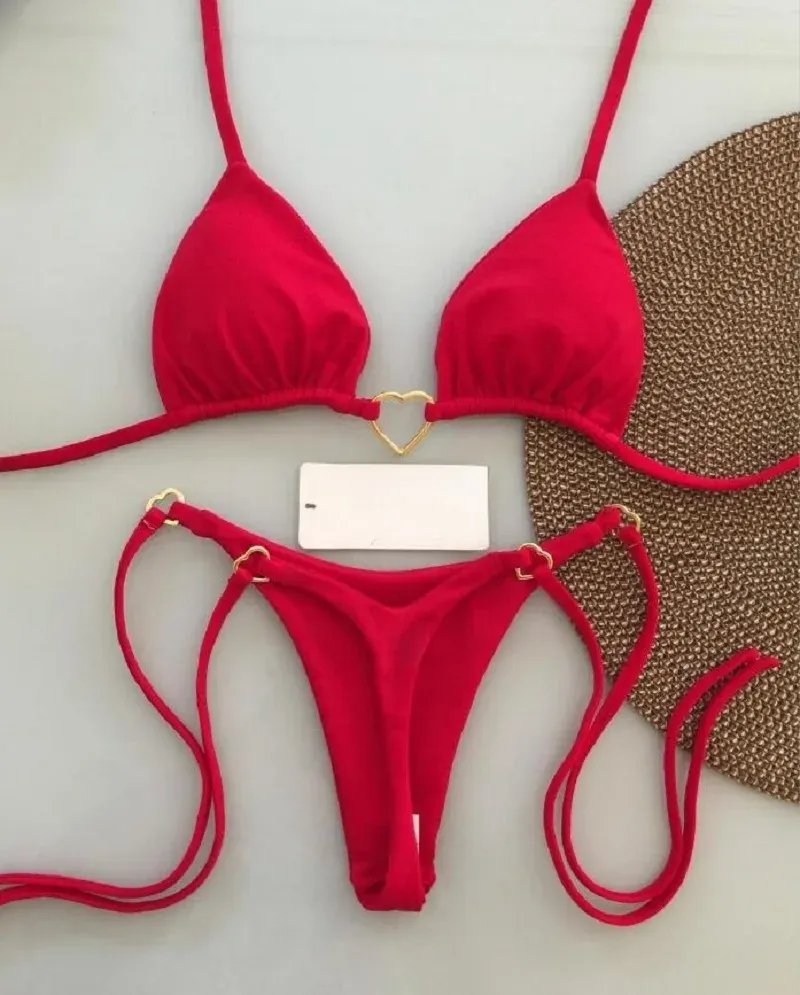 RUOTONSEPT Sexy Halter einfarbig Bikini Set frauen Badeanzug Zwei-stück Dreieck Tanga Bademode Badeanzug Brasilianische Biquinis