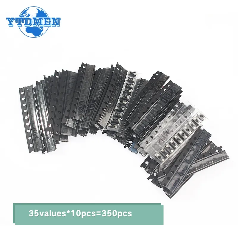 350PCS Diodentransistor-Sortiment-Kit 1N4148 M1 M7 S9012 S9013 S9014 S9015 S9018 S8550 S8050 2N2222 2N3904 SOT-23 PNP/NPN