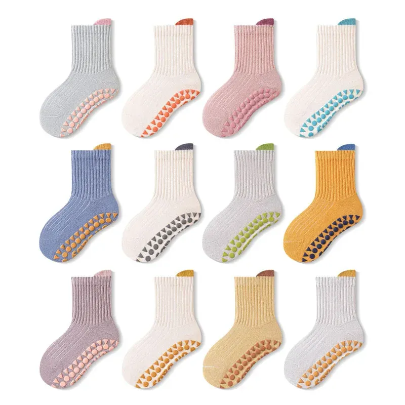 3 Paar Kinder-Baumwollsocken für Jungen und Mädchen, niedliche, bequeme, atmungsaktive, rutschfeste Bodensocken für Babys und Kleinkinder
