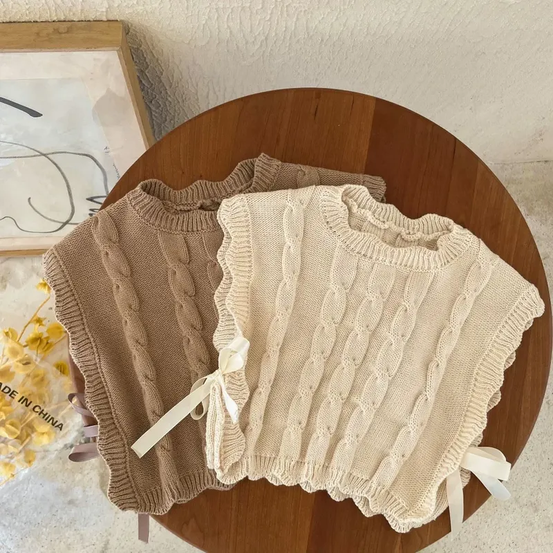Gestrickte Weste für Mädchen, 2025, Frühling und Herbst, neue koreanische Mädchen-Weste mit Schwimmhäuten, ärmellos, 1–7 Jahre alt, modisches Baby-Top