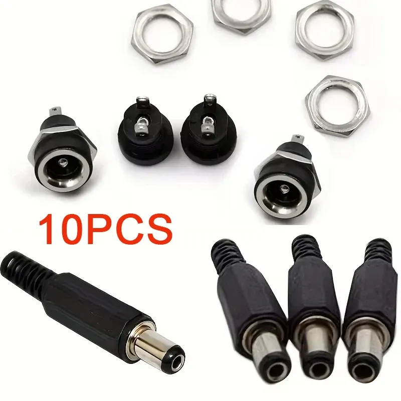10PCS 5Pair 5,5x2,1mm DC Power Stecker Männlich Weiblich Jack Buchse Mutter Panel Mount DC Power Adapter Stecker