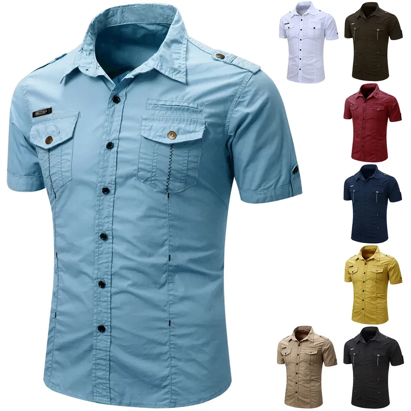 Neue Mode 2025 männer Casual 100 % Baumwolle Militärische Taktische Hemd Sommer Kurzarm Einfarbig Fracht Arbeit Shirts mit tasche