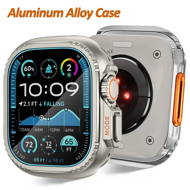 Metallgehäuse für Apple Watch Ultra 3/2 49 mm 11 10 46 mm 9 8 7 45 mm Aluminiumlegierungsschutz für Iwatch SE 44 mm Robuste Stoßstangenabdeckung